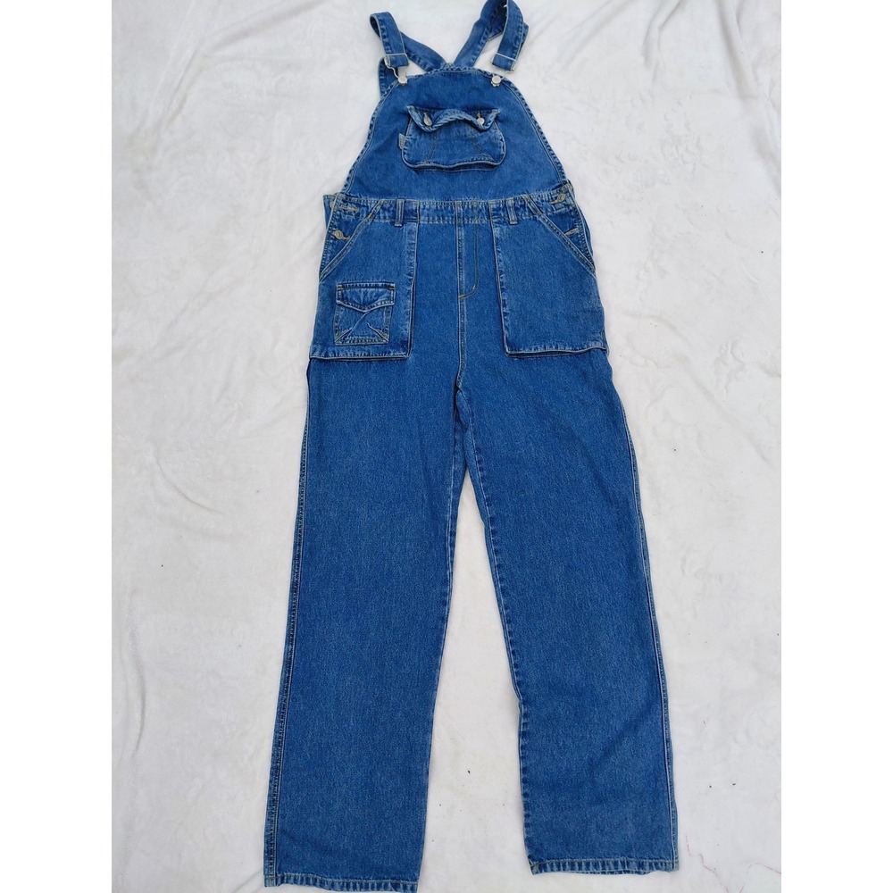 Vintage Revolt Denim Overalls Womens Medium Blue Wash Straight Leg Cargo Pockets
